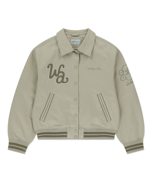 Women's Typos Embroidery Varsity Jacket Beige