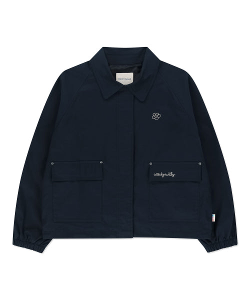 Women's cotton mixed collar jacket navy