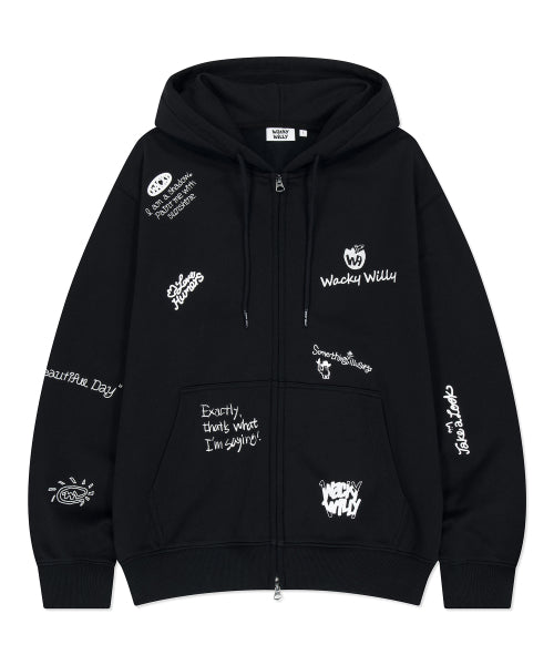 Kiki All-Over Graffiti Hooded Zip-Up Black