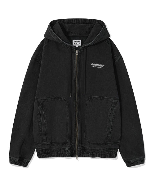 Denim Hooded Zip-Up Jumper Black