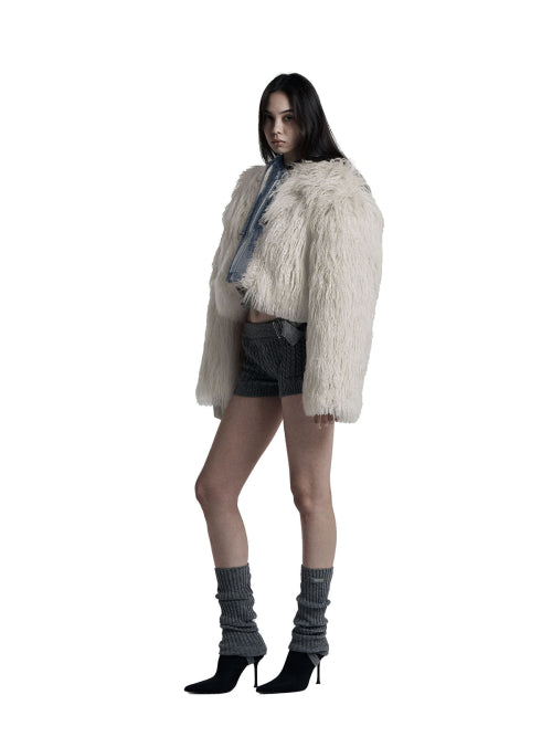 Crusti hood fur in cream vanilla