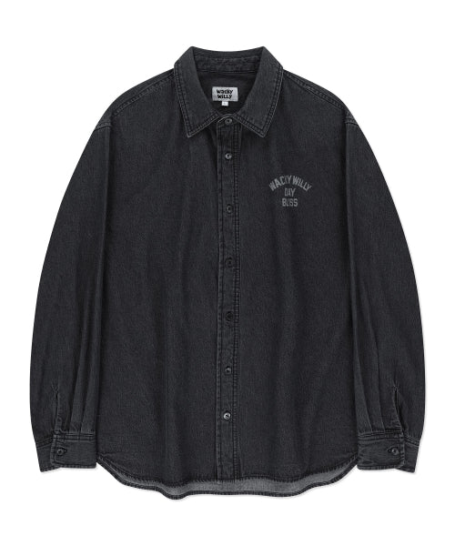 typo washed oversized fit denim shirt black