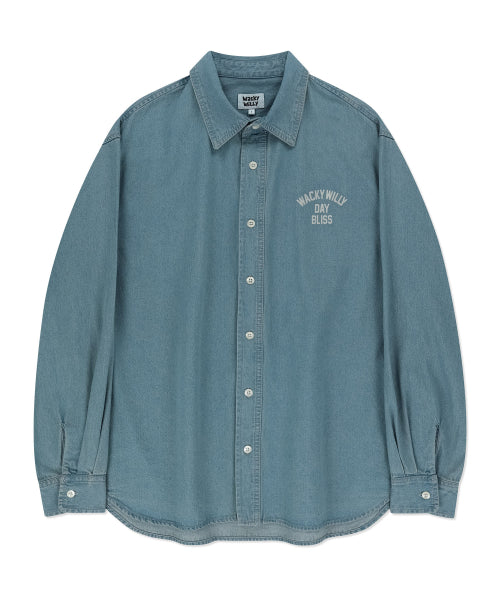 typo washed oversized fit denim shirt blue