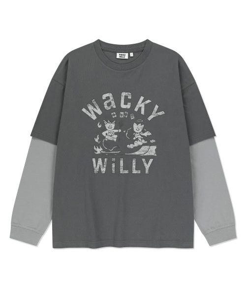 Graphic Layered Long Sleeve Charcoal