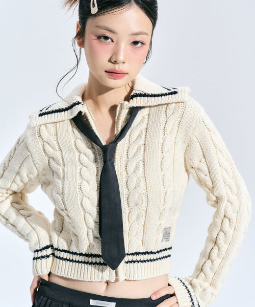 Coty Cable Knit Zip-up [IVORY]