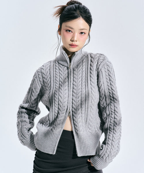 Eleanor Spray Knit Zip-up [GREY]