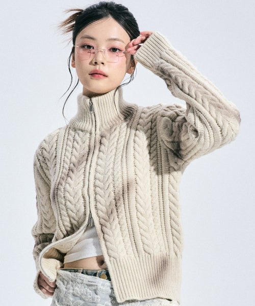 Eleanor Spray Knit Zip-up [BEIGE]