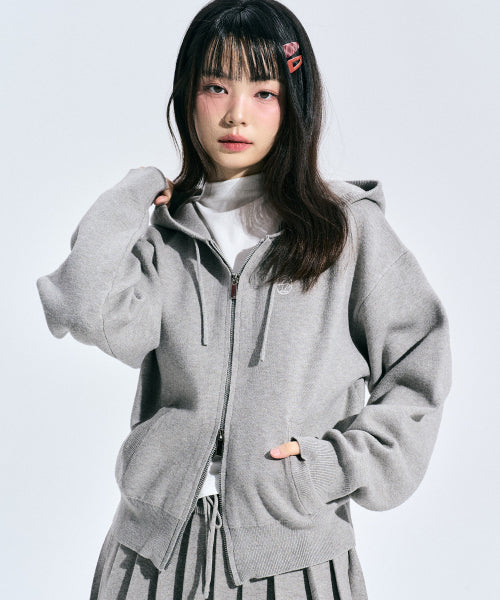 EILY Two-Way Knit Hooded Zip-Up [GREY]