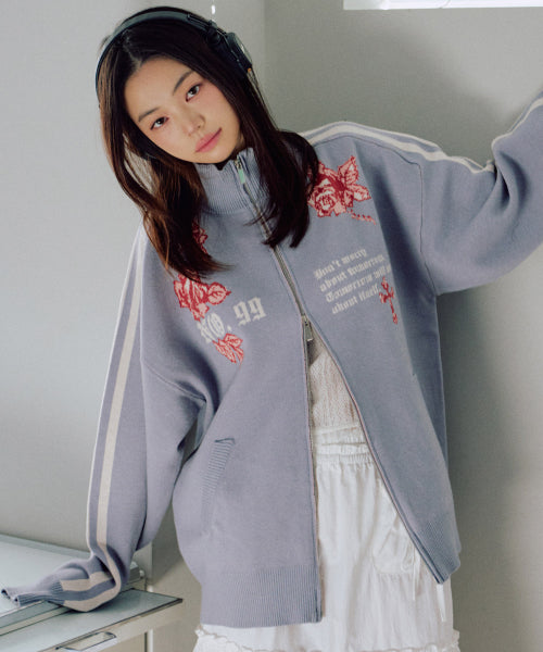 Liber Graphic Knit Zip-up [BLUE]