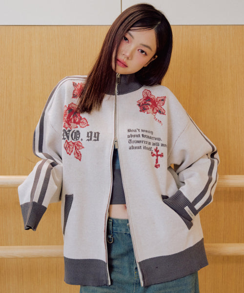 Liber Graphic Knit Zip-up [IVORY]