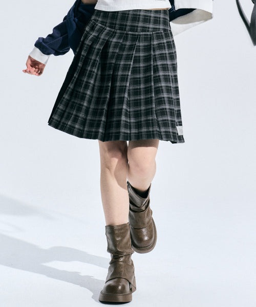 Erin Check Pleated Skirt [CHARCOAL]