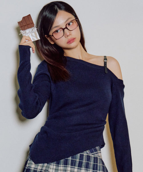 Eloise Buckle Unbalanced Knit [NAVY]