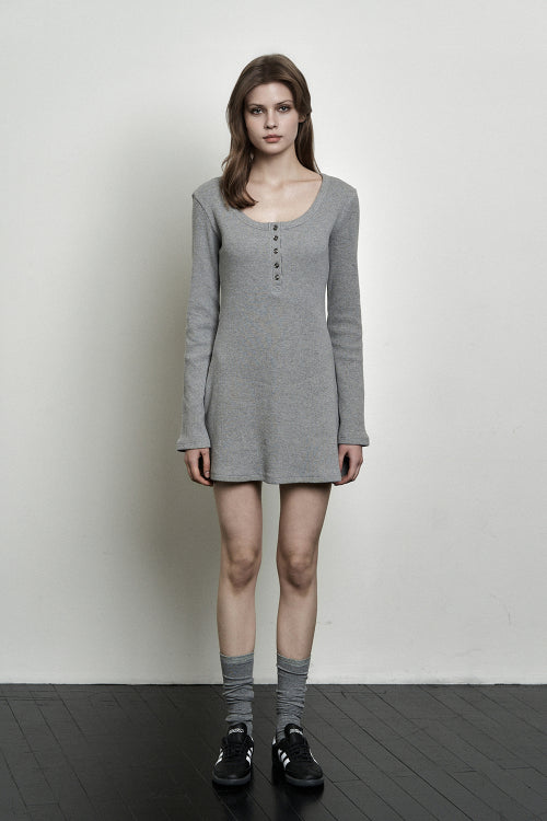 plain waffle button dress melange