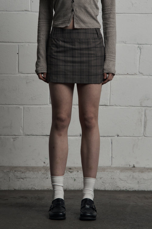 Classic Checkered Mini Skirt Dark Beige