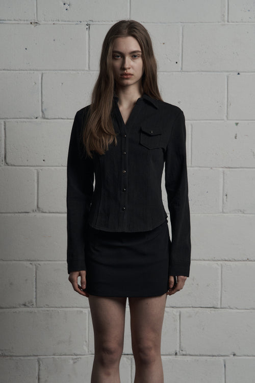 Pocket V-neck Jacket Shirt Black