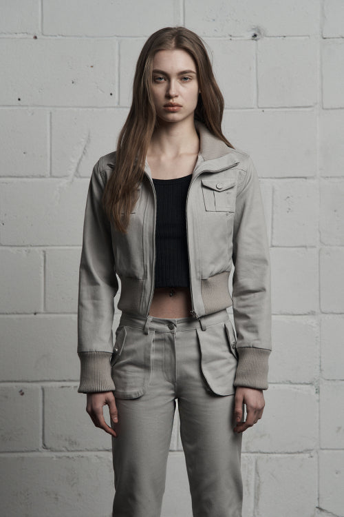 cargo pocket cropped jumper gray