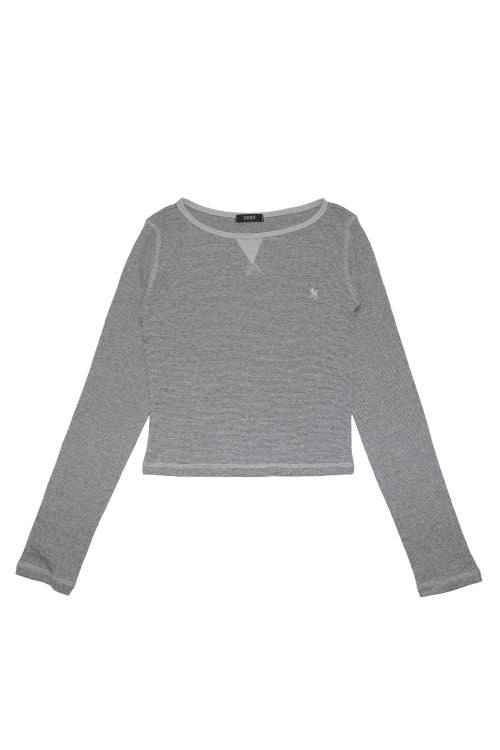 Stitch Stripe Boat Neck Long Sleeve Gray