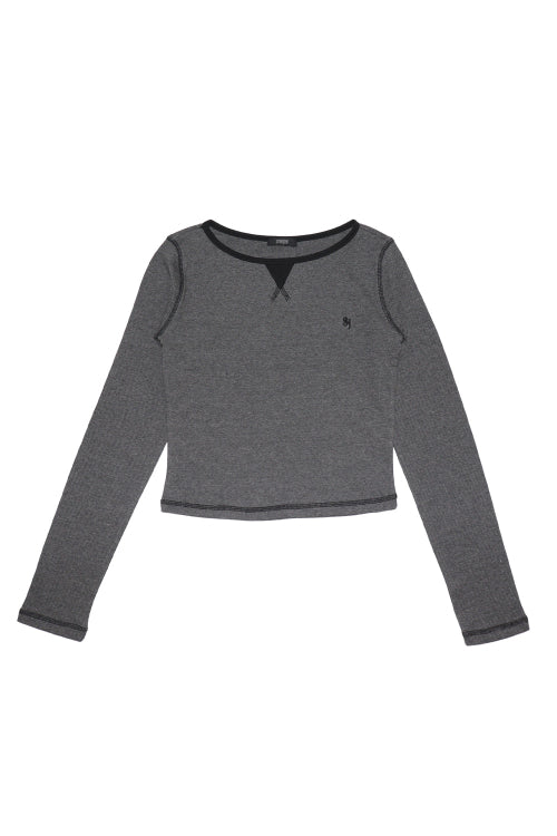 Stitch Stripe Boat Neck Long Sleeve Black