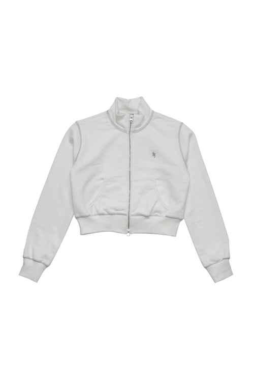 Stitch High Neck Cropped Zip-Up White
