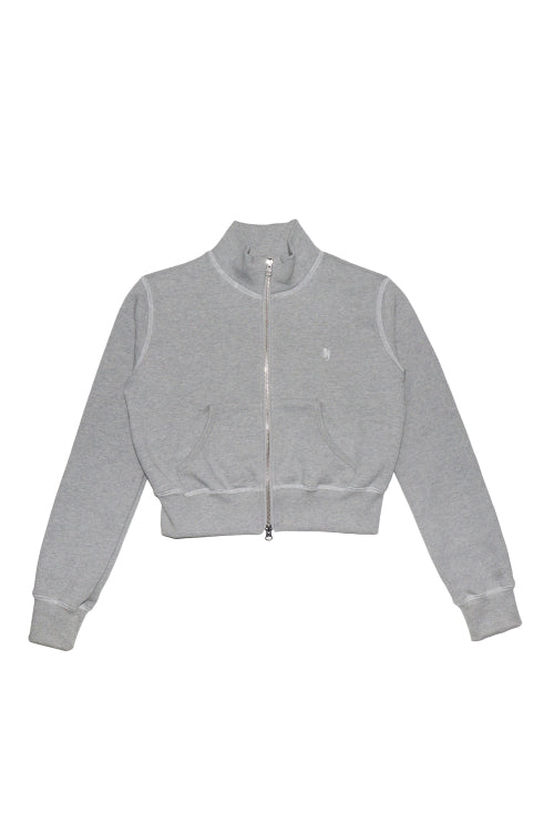 Stitch High Neck Cropped Zip-Up Melange