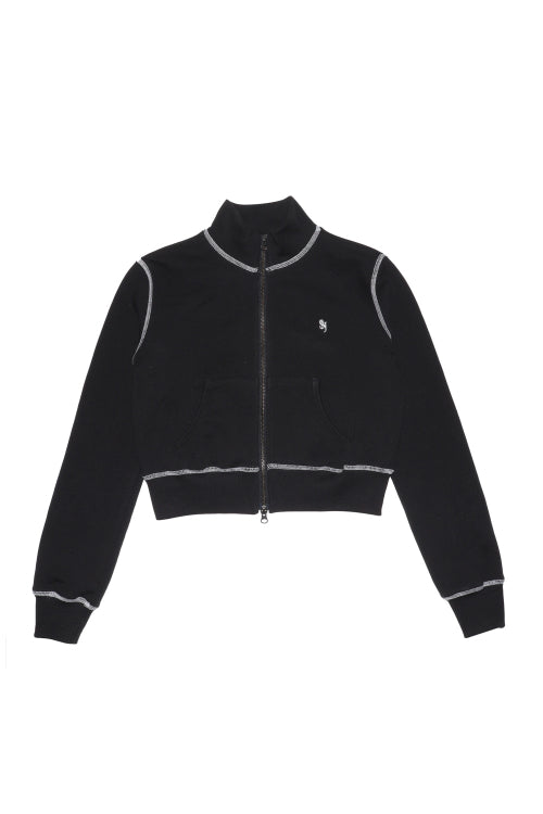 Stitch High Neck Cropped Zip-Up Black