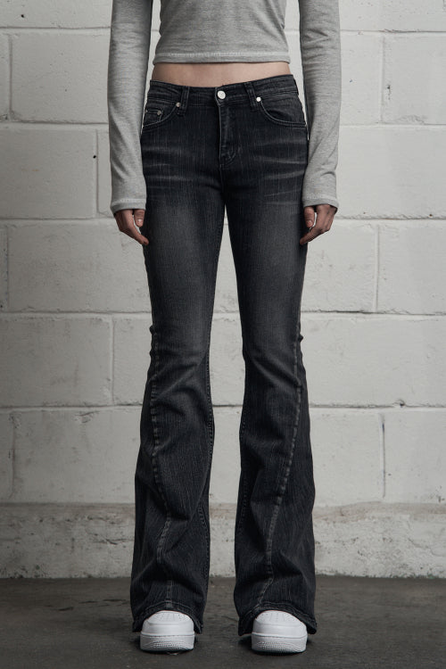 Slub Cat Washing Denim Pants Black
