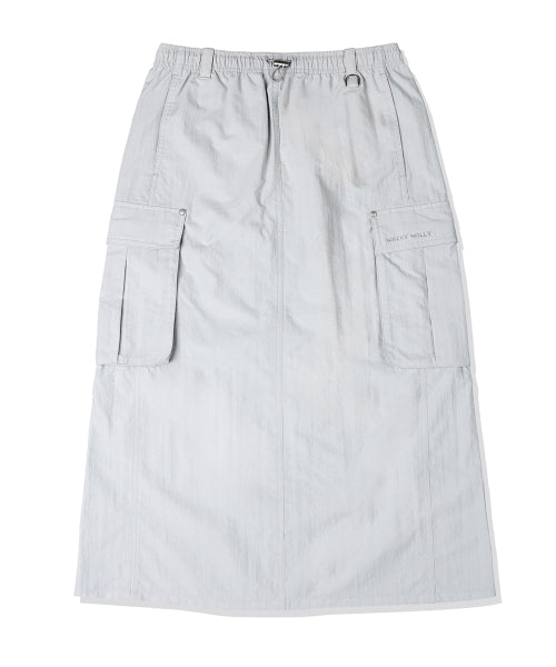 Women's nylon cargo long skirt gray
