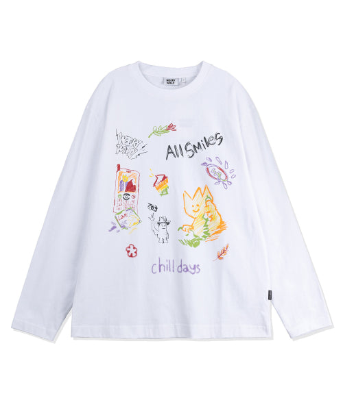 Kiki Multi Graphic Long Sleeve T-shirt White
