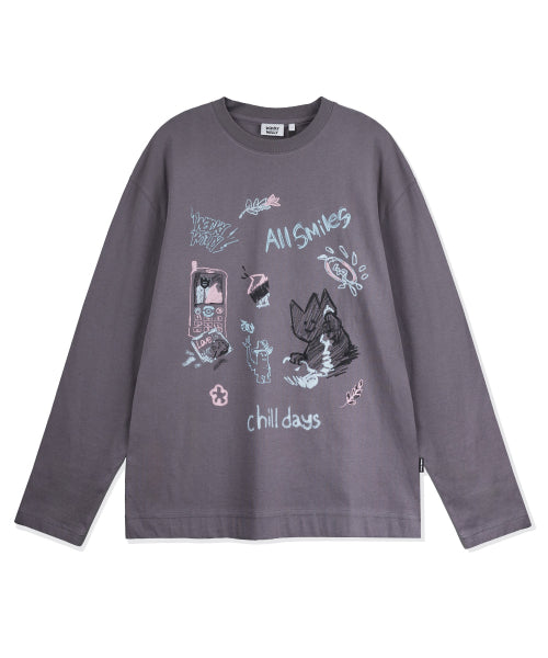 Kiki Multi-Graphic Long Sleeve T-Shirt Charcoal