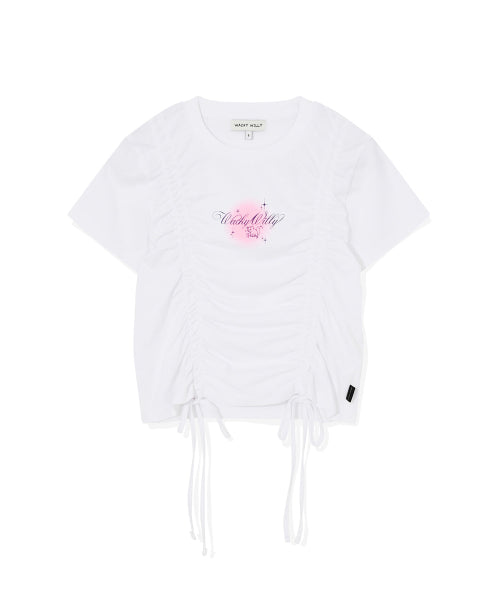Shining Leo Shirring Cropped Short-Sleeved T-Shirt White