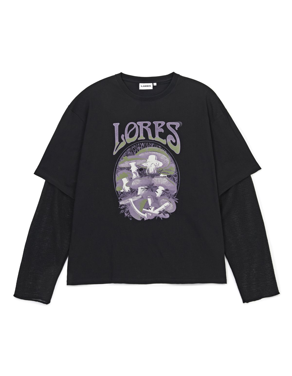 ★[LE SSERAFIM SAKURA / THE BOYZ Sunwoo Worn] 【LORES】Mushroom Layered L/S Tee - Black