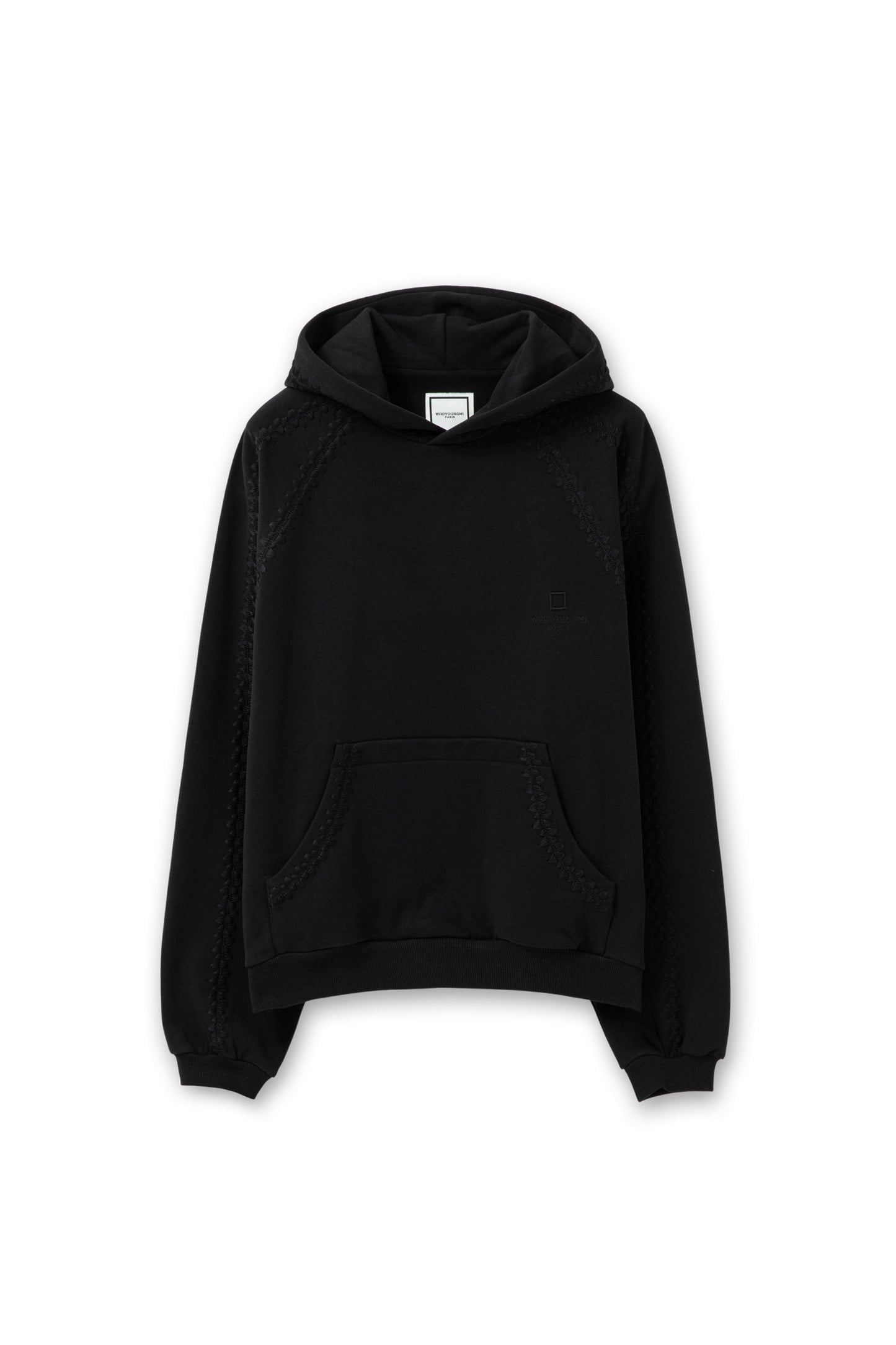 ★[ZEROBASEONE Ricky Worn] 【WOOYOUNGMI】Black line embroidered hooded T-shirt
