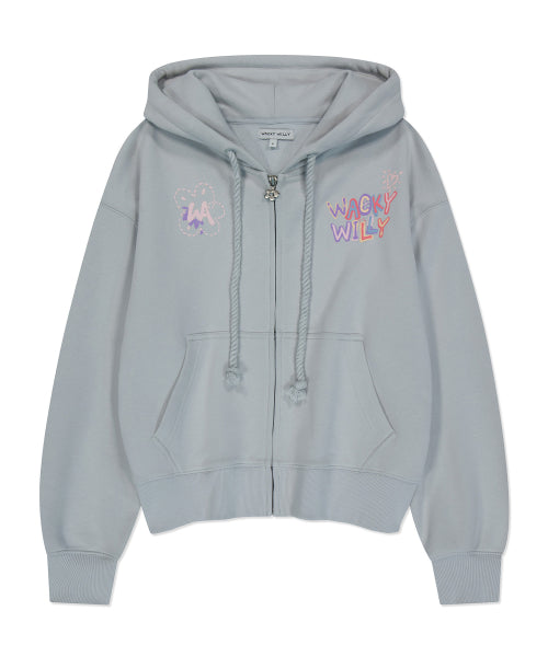 Women's typo Semi-Overfit Hooded Zip-Up Mint