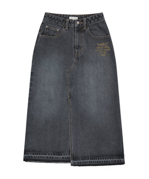 Women's long denim skirt black