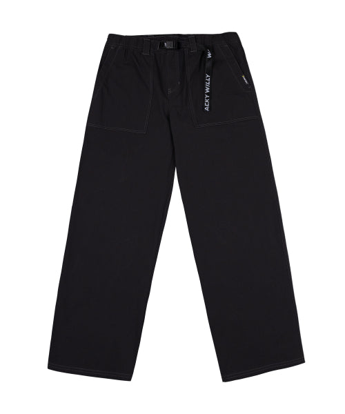 Webbing Belt Puttig Cotton Pants Black
