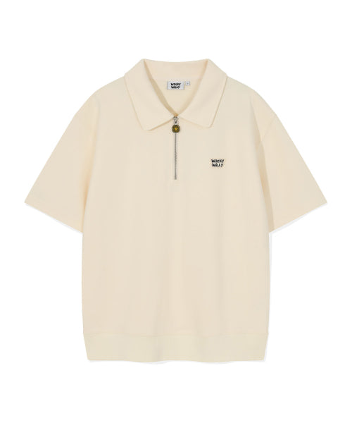 Sweat collar short-sleeved T-shirt cream