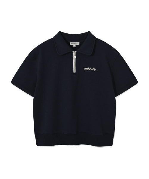 Women's Typography Half Zip-Up Short Sleeve Dark Navy