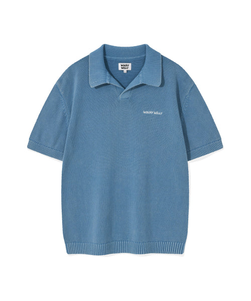 vintage washed collar knit blue