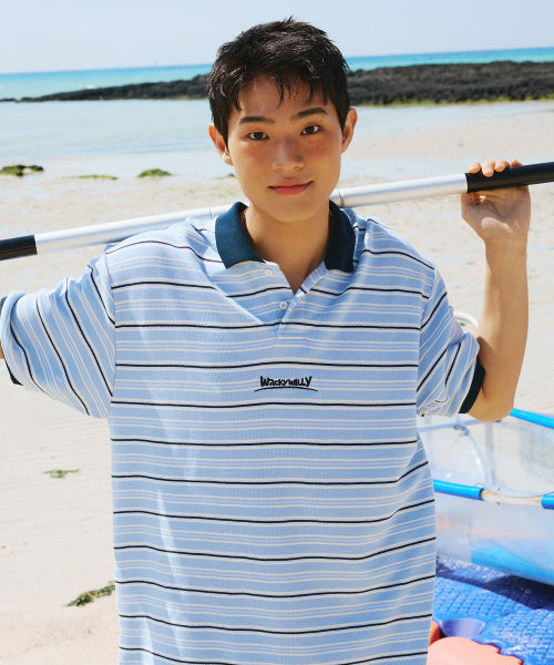 Stripe collar t-shirt blue