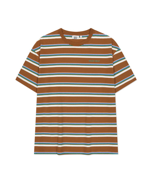 Multi-strip short-sleeved T-shirt brown
