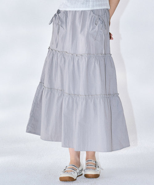 Pina Ribbon Long Skirt [GREY]
