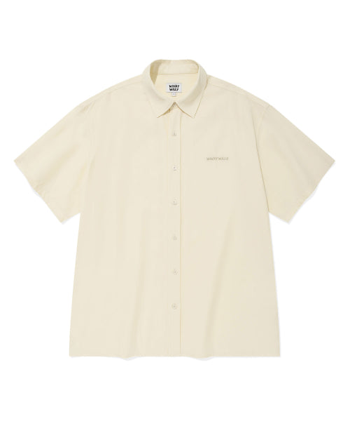 Linen Blended Oversized Fit Short-Sleeved Shirt Beige