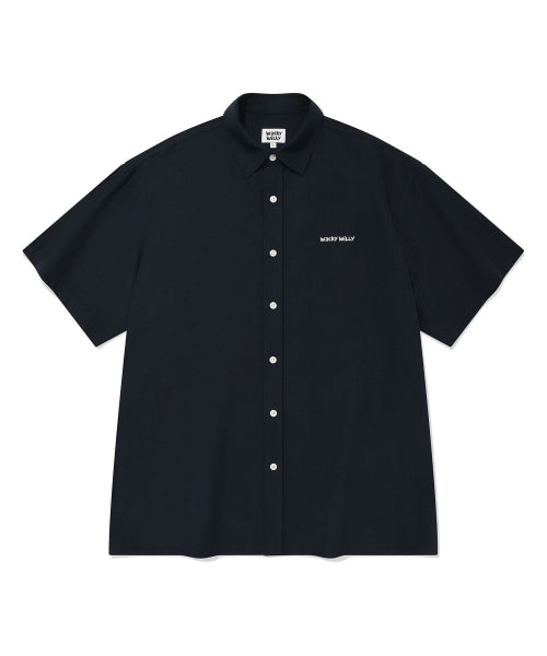 linen blended overfit short-sleeved shirt navy