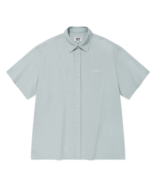 Linen Blended Oversized Fit Short-Sleeved Shirt Sky Blue