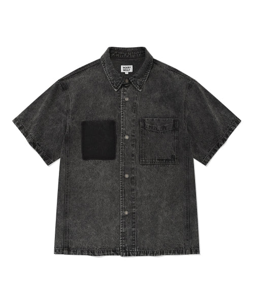 Washing denim short-sleeved shirt black