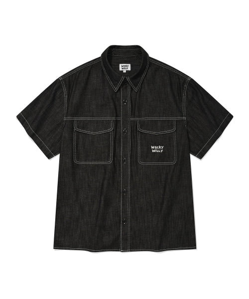 Easy denim short-sleeved shirt black