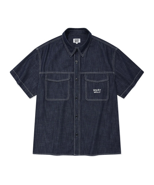 Easy denim short-sleeved shirt blue