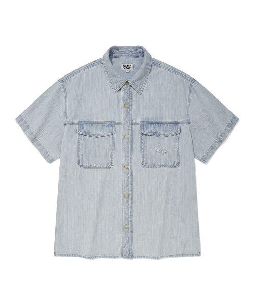 Easy denim short-sleeved shirt sky blue