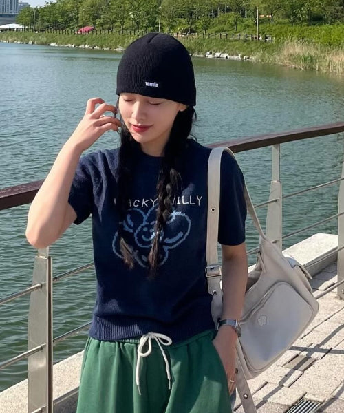 Women's Lily Graphic Short-Sleeved Knitwear Dark Navy
