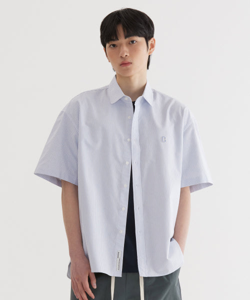 C LOGO OXFORD STRIPE HALF SHIRTS